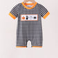Black ghost spider embroidery gingham romper