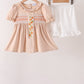 Khaki Pumpkin Smocked Ruffle Shorts Set