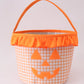 Orange Pumpkin Applique Gingham Ruffle Basket