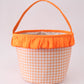 Orange Pumpkin Applique Gingham Ruffle Basket