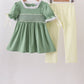 Sage collar smocked lace pants set
