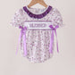 Purple floral blessed smocked ruffle bubble