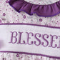 Purple floral blessed smocked ruffle bubble