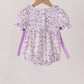 Purple floral blessed smocked ruffle bubble