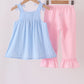 Blue Floral Smocked Lace Ruffle Pants Set