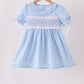 Blue Floral Smocked Lace Ruffle Dress