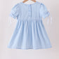 Blue Floral Smocked Lace Ruffle Dress