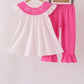 Pink bow pearl ruffle pants set