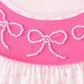 Pink bow pearl ruffle pants set