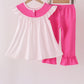 Pink bow pearl ruffle pants set