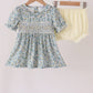 Sage Floral Smocked Ruffle Bloomer Set