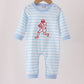 Blue Football Embroidery Stripe Romper