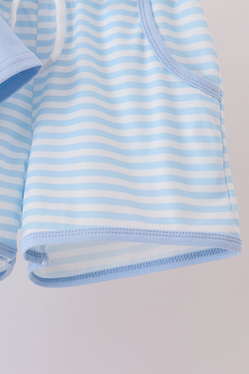 Blue Football Applique Shorts Set