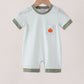 Sage pumpkin embroidery gingham romper