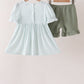 Sage pumpkin smocked gingham ruffle shorts set