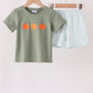 Sage pumpkin embroidery gingham shorts set