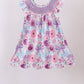 Purple Bow Embroidered Floral Scalloped Dress