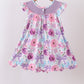 Purple Bow Embroidered Floral Scalloped Dress