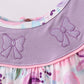 Purple Bow Embroidered Floral Scalloped Dress