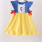 Royal blue&mustard character ruffle dress