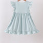 Light blue character embroidery ruffle dress