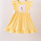Mustard character embroidery ruffle dress