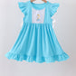 Blue character embroidery ruffle dress
