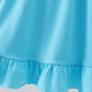 Blue character embroidery ruffle dress