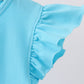 Blue character embroidery ruffle dress