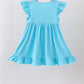 Blue character embroidery ruffle dress