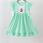 Green character embroidery ruffle dress