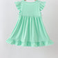 Green character embroidery ruffle dress