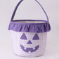 Purple Pumpkin Applique Gingham Ruffle Basket