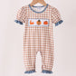 Brown turkey pumpkin embroidery gingham ruffle romper