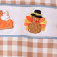 Brown turkey pumpkin embroidery gingham ruffle romper
