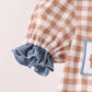 Brown turkey pumpkin embroidery gingham ruffle romper