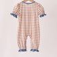 Brown turkey pumpkin embroidery gingham ruffle romper