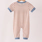 Brown turkey pumpkin embroidery gingham romper