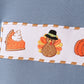 Blue turkey pumpkin embroidery gingham pants set