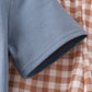 Blue turkey pumpkin embroidery gingham pants set