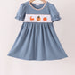 Blue turkey pumpkin embroidery dress