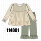 Khaki floral smocked ruffle pants set