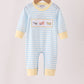 Blue airplane embroidery stripe romper