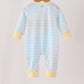 Blue airplane embroidery stripe romper