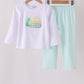 Green excavator french knot stripe pants set