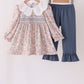 Floral smocked lace ruffle pants set