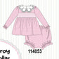 Pink corduroy lace smocked bloomer set