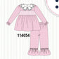 Pink corduroy lace smocked ruffle pants set
