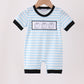 Blue Ghost Embroidery Stripe Romper