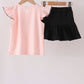 Pink Ghost Embroidery Ruffle Skorts Set